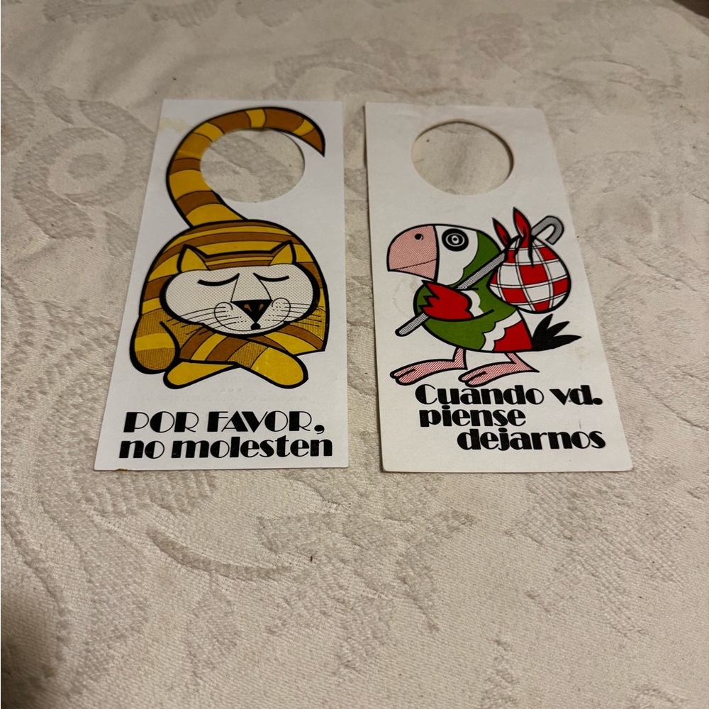 Vintage Spanish Door‎ Hangers with Cat and Parrot 1980s Spain Gran Hotel Samil